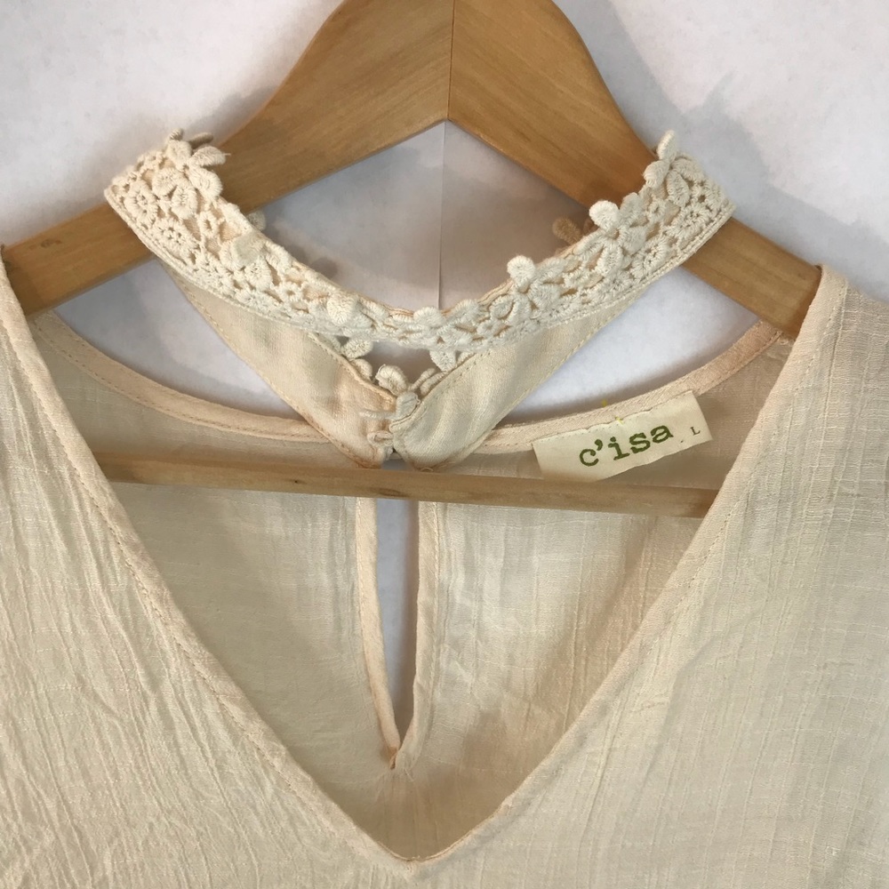 {C’ISA} Cream Ruffle Collared Tunic Tank - Picture 3 of 4